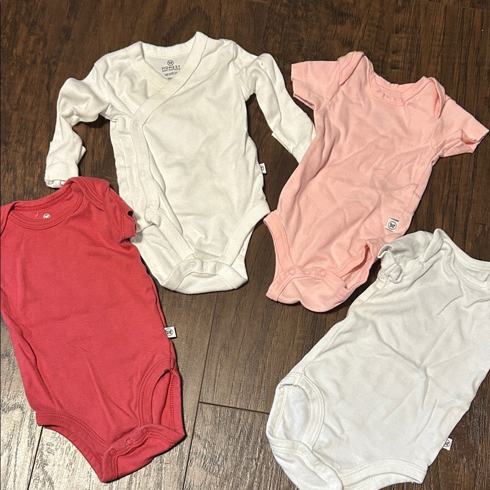 Honest Organic Cotton Onesies -white and pink -Newborn Size